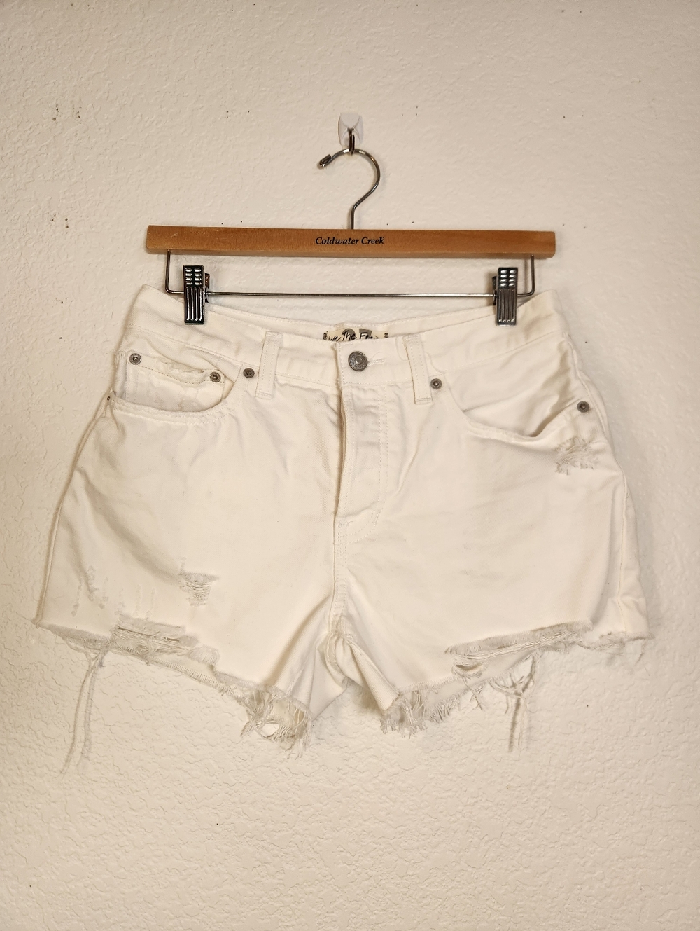 We‎ The Free White Distressed Denim Cutoff Shorts, 27